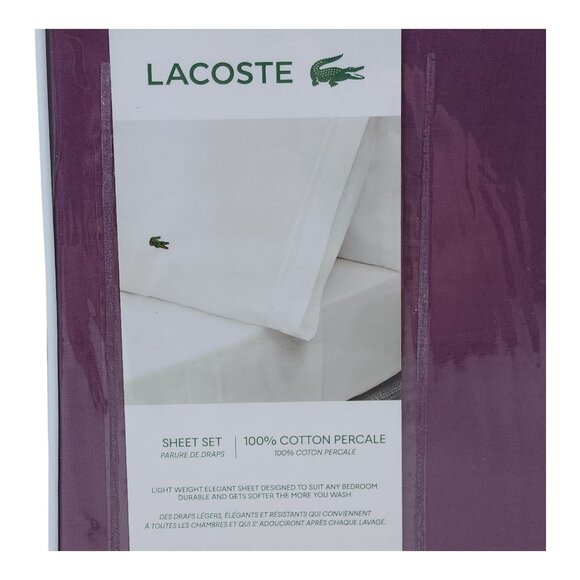 Lacoste Queen Percale Solid Sheet Set Plum 100% Cotton Light Weight Elegant - Picture 2 of 8